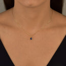 Colar De Ouro 18k Elos Longos Com Ponto De Luz Gota E 45cm Cor Azul