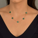 Colar Feminino De Ouro 18k Trevos Com 6mm E 45cm Cor Malaquita