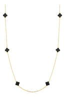 Colar Feminino De Ouro 18k Trevos Com 6mm E 45cm Cor Ônix