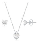 Colar Prata 925 Legítima + Brincos Feminino Coração Zircônia Prata