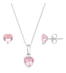 Conjunto Colar Prata 925 + Par Brincos Coração Zircônia 40cm