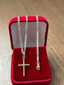 Corrente Prata 925 Pingente Crucifixo Escama De Peixe Fina